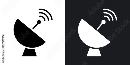 Satellite dish thin line and fill vector icons set