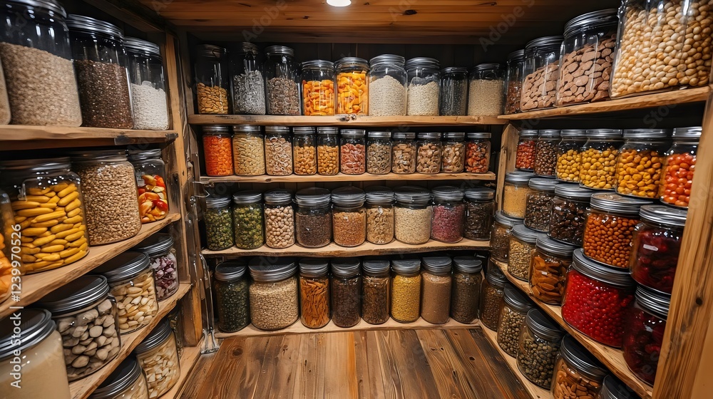 A pantry filled with many jars of food