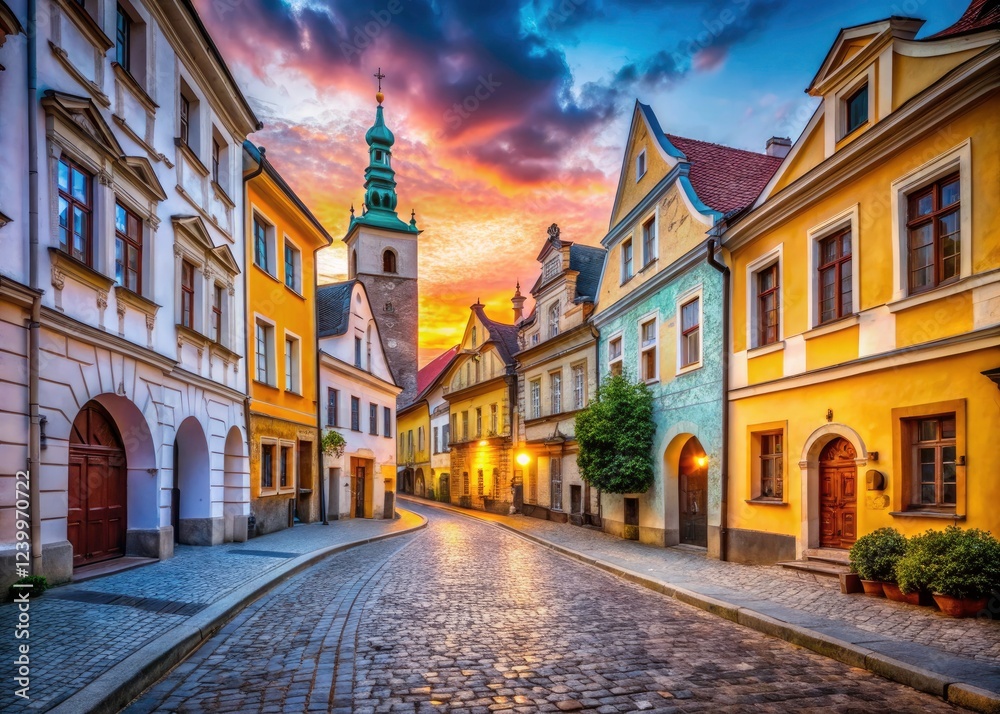 Fototapeta premium Explore Policka's architectural treasures: stunning street photography reveals the beauty of this Czech town's historic heart.