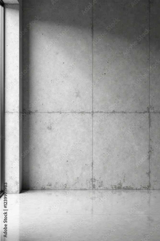 Fototapeta premium Modern Minimalist Interior Design Empty Room with Concrete Wall and Polished Floor Featuring Natural Light