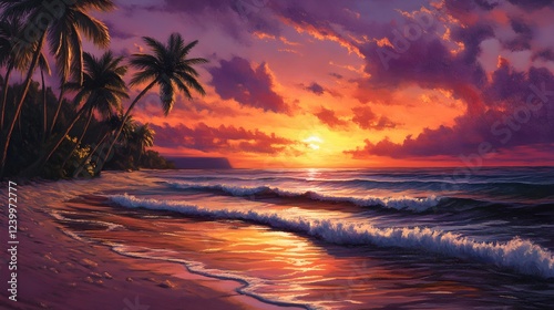 tropical sunset beach scene
