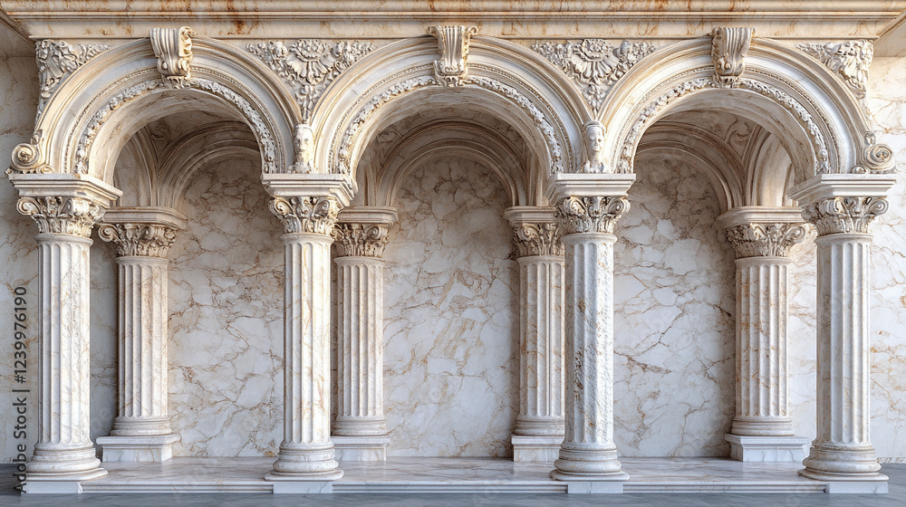 A hyperrealistic marble pillar and archway, showcasing intricate classical architectural decoration at the Stieglitz State Academy of Art and Design in Saint Petersburg, symbolizing timeless beauty an A hyperrealistic marble pillar and archway, showcasing intricate classical architectural decoration at the Stieglitz State Academy of Art and Design in Saint Petersburg, symbolizing timeless beauty an