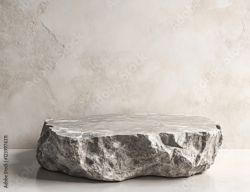 Rough stone platform on beige background.