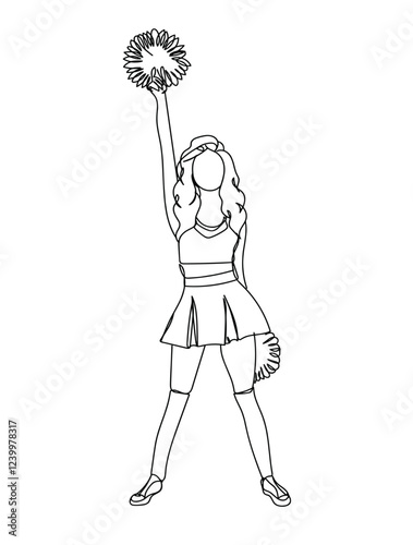 Minimalist Cheerleader Line art, Digital Download, Sport Print, Exercise Printable, Cheerleading Dance Outline Drawing, Gift For Her, Office