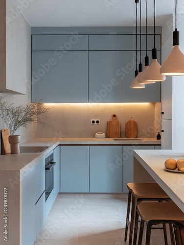 Modern Minimalist Kitchen Design With Light Blue Cabinets