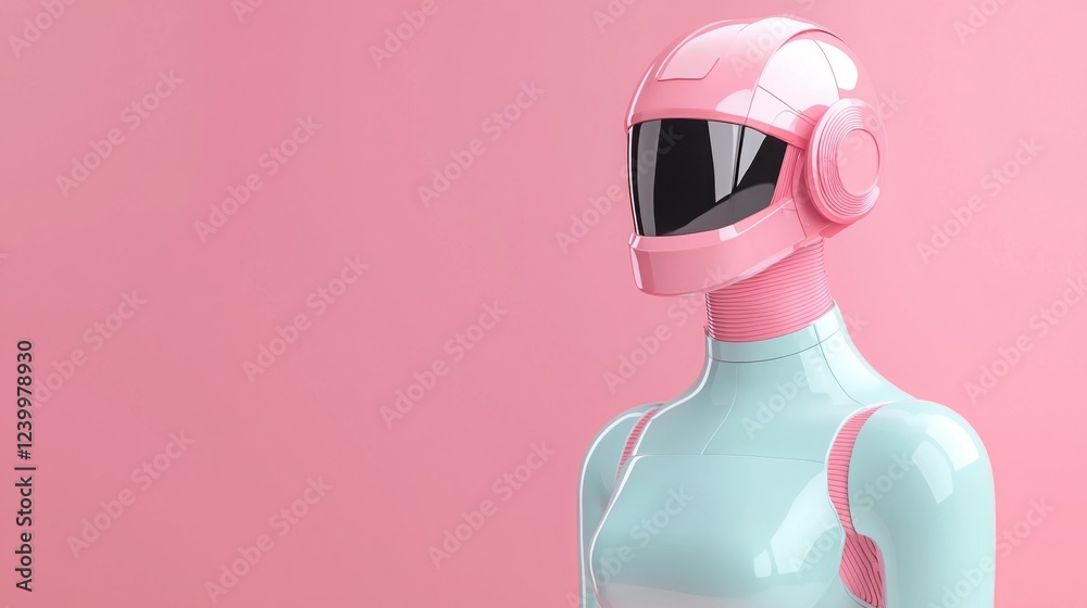 2025 creative projects bring modern inspiration. Futuristic mannequin with a pink helmet and headphones against a pink background. 2025 creative projects bring modern inspiration. Futuristic mannequin with a pink helmet and headphones against a pink background.