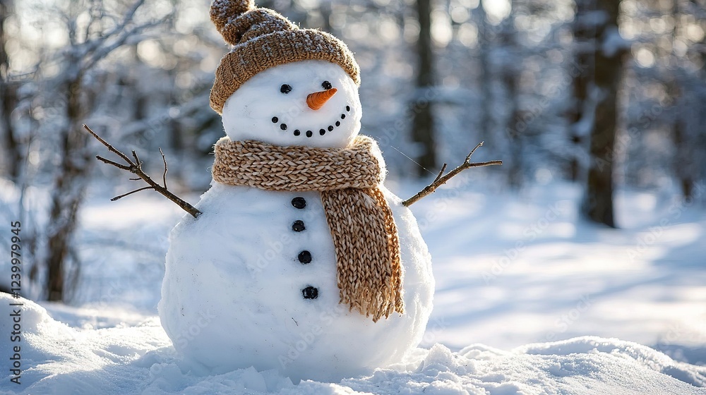 Obraz premium Snowy Day Snowman in Winter Woods