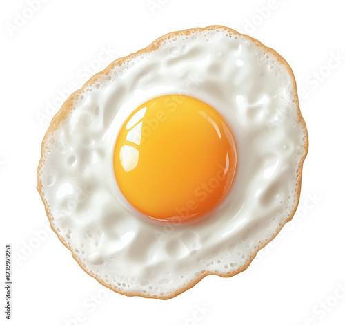One fried egg isolated on transparent background, top view