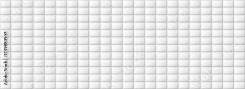 Seamless light grey tile pattern. Rectangle ceramic tiled texture for bathroom wall, kitchen floor, pool surface. Repeating white mosaic grid background. Repeated brick backdrop. Vector wallpaper
