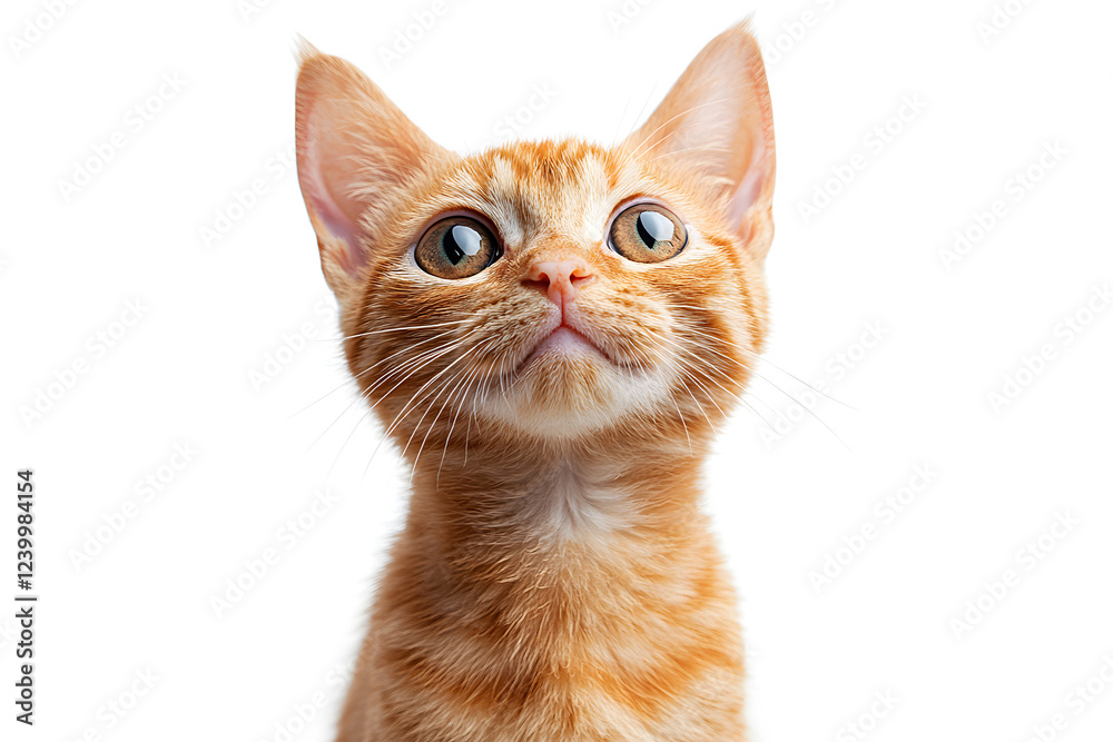Tabby cat looking up on white background Tabby cat looking up on white background