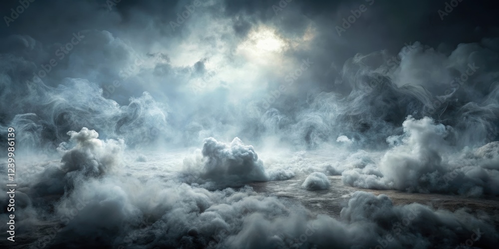 Dense foggy misty atmosphere with dry ice smoke overlay and cloudy background, eerie scene, dry ice Dense foggy misty atmosphere with dry ice smoke overlay and cloudy background, eerie scene, dry ice