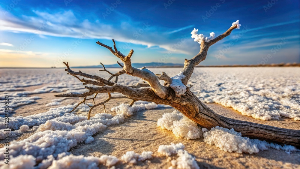 Saline earth, stones, and a bleached branch compose a minimalist still life, capturing serene textures. Saline earth, stones, and a bleached branch compose a minimalist still life, capturing serene textures.