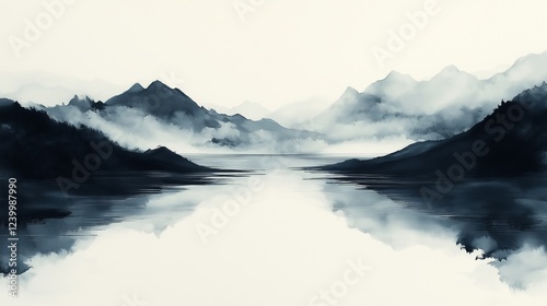 Ink painting of mountains and rivers