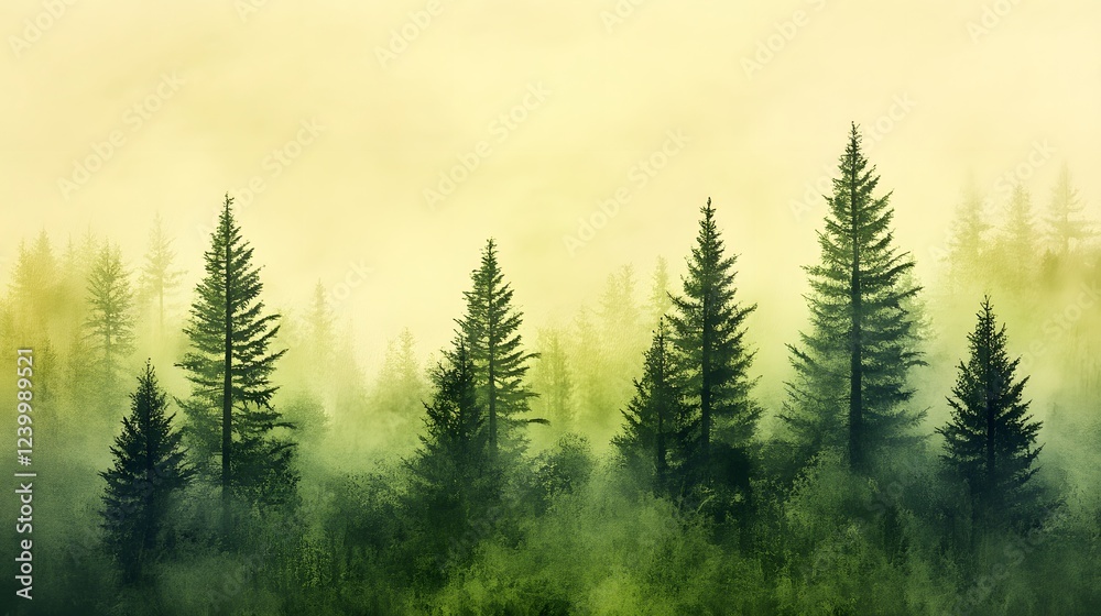 Fototapeta premium Misty Morning in a Coniferous Forest