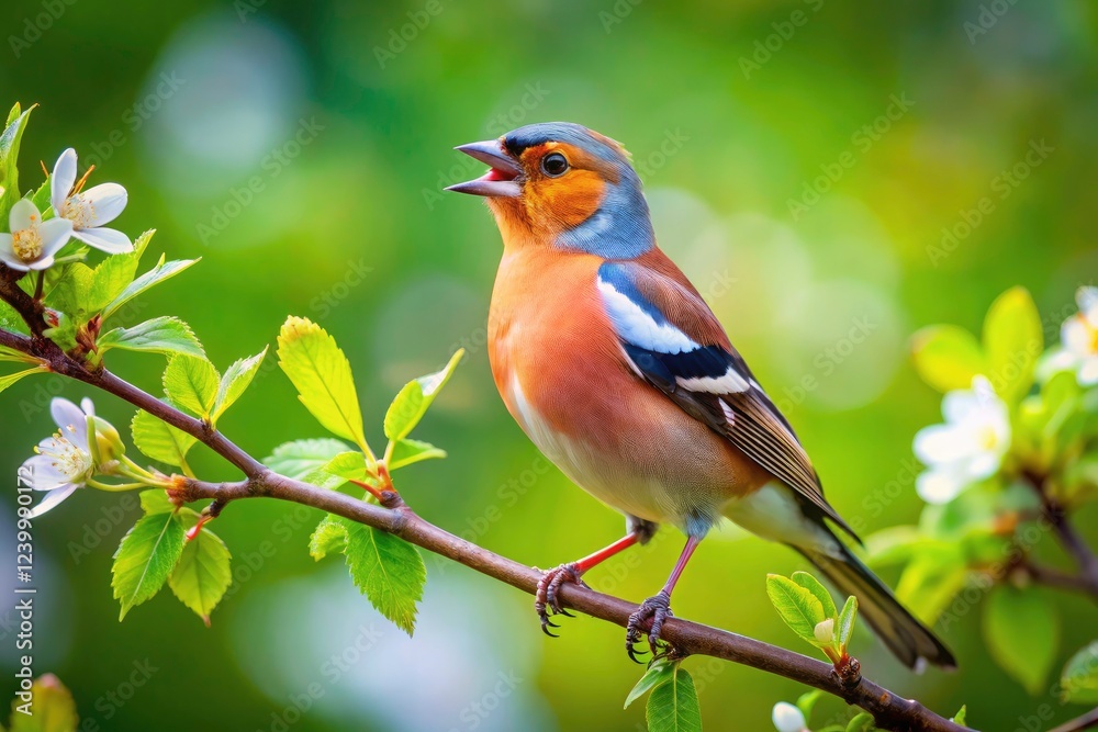 Spring's melody: a chaffinch's song, beautifully framed by the rule of thirds, in a stunning wildlife photograph. Spring's melody: a chaffinch's song, beautifully framed by the rule of thirds, in a stunning wildlife photograph.