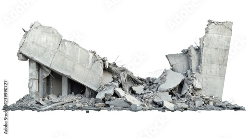 Destroyed concrete building isolated on transparent background