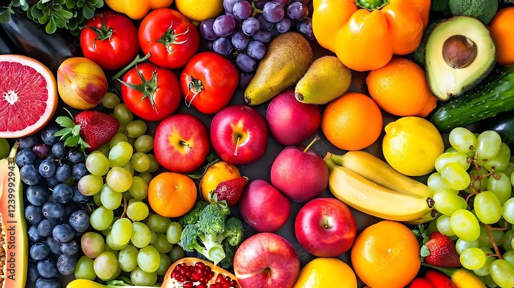 Vibrant collection of fresh fruits and vegetables, showcasing nature's colorful bounty Perfect for healthy eating and a nutritious diet. Vibrant collection of fresh fruits and vegetables, showcasing nature's colorful bounty Perfect for healthy eating and a nutritious diet.