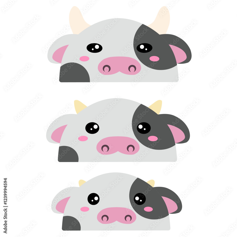 Fototapeta premium set of cartoon animals. Cow family vector design. Cute design of a group of cows. Set of farm animals. Collection of cute cow face vector cartoon. Cute cow vector design