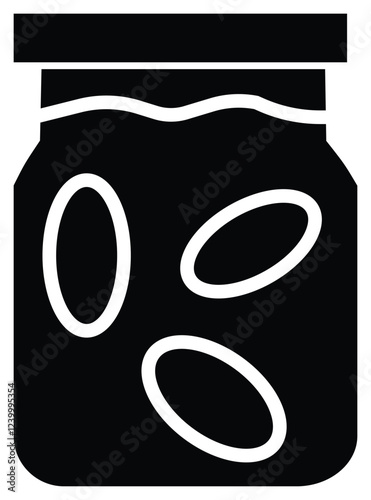 Flate Pickle jar outline icon, symbolizing preserved foods, condiments, or culinary ingredients with transparent background.