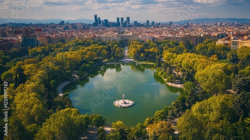 Wallpaper Mural Madrid aerial view of Retiro Park with its central lake and surrounding cityscape Torontodigital.ca