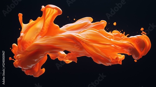 Neon orange paint streams flowing and splitting dynamically in mid-motion.