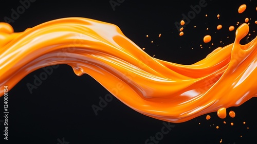 Neon orange paint streams flowing and splitting dynamically in mid-motion.