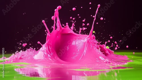 Neon pink and green liquid bursts captured in chaotic yet vibrant motion.