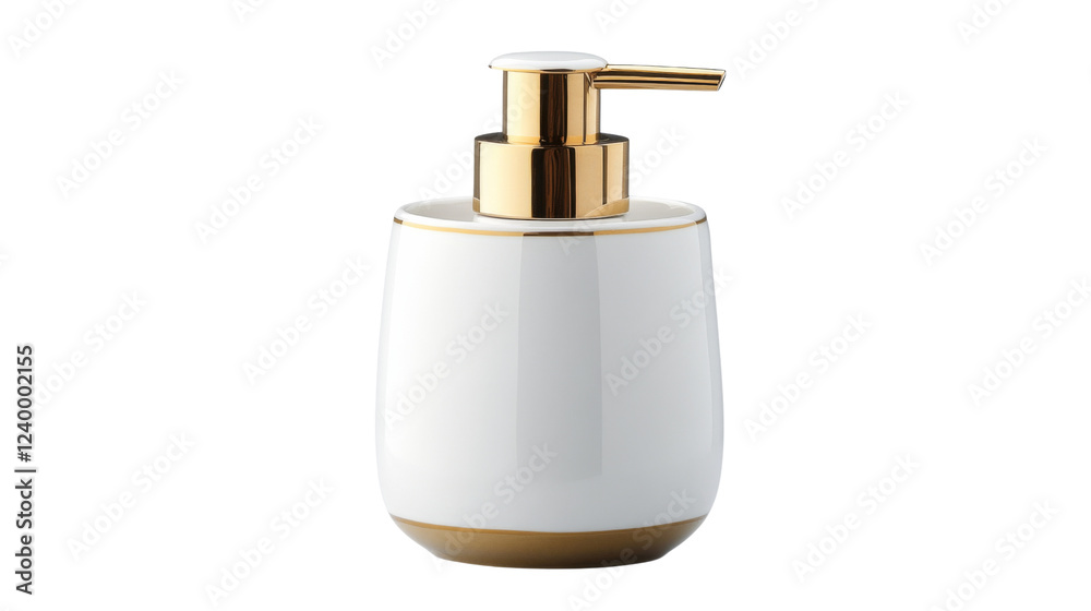 White and gold soap dispenser on transparent background