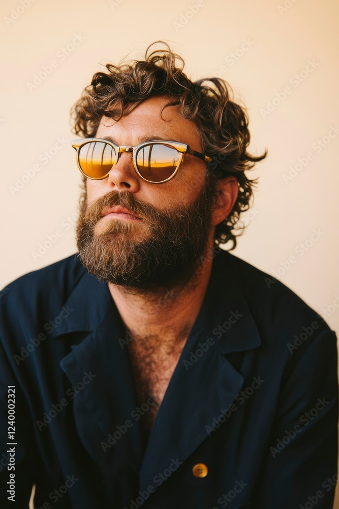 Fototapeta premium Bearded Man Wearing Sunglasses and a Dark Coat