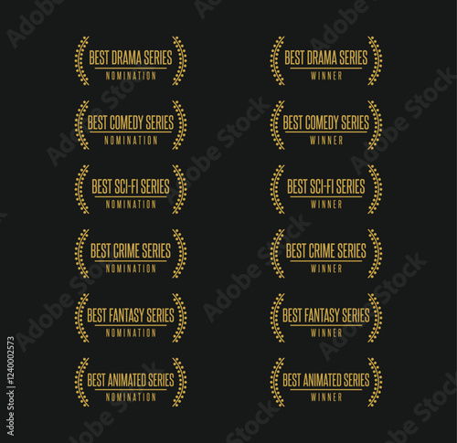 TV series awards - best tv show series by genre nomination icons. Laurel vector logo set