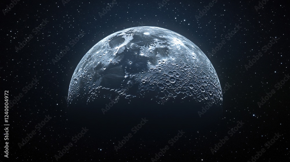 Obraz premium Detailed Lunar Surface View Against Starry Sky in Deep Space with a Cool and Serene Mood
