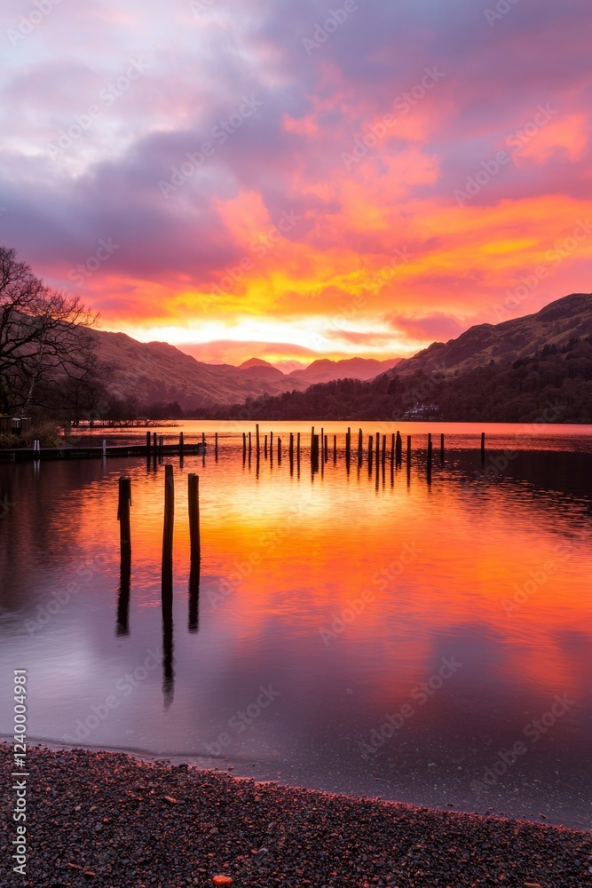 custom made wallpaper toronto digitalFiery Sunrise Over Lake and Mountains Reflecting in Still Water