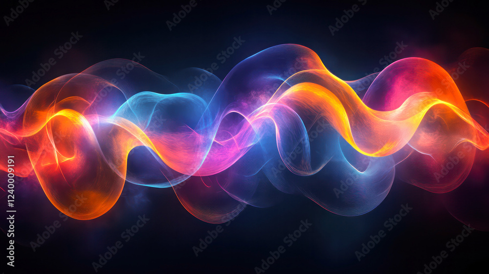 Obraz premium 3d abstract background with ultraviolet neon lights and wavy lines in contrasting dark space.
