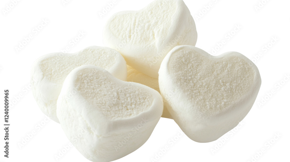 Obraz premium Heart-shaped marshmallows forming a small pile on transparent background