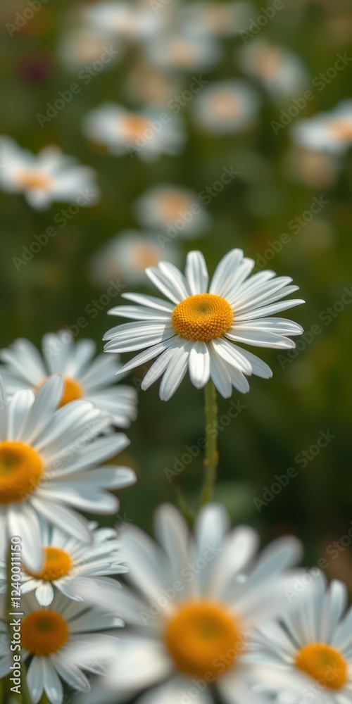 Beautiful white daisies blooming in a lush green background during a sunny day in early spring Beautiful white daisies blooming in a lush green background during a sunny day in early spring