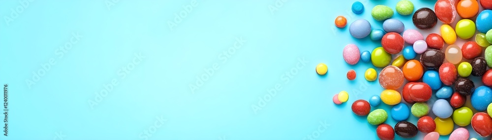 A vibrant explosion of colorful candies on a bright blue background! A vibrant explosion of colorful candies on a bright blue background!