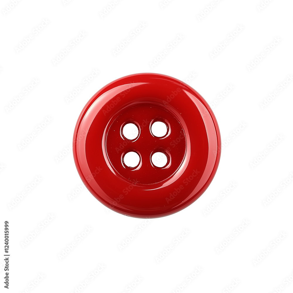 A shiny red button featuring four holes, commonly used in sewing and fashion. A shiny red button featuring four holes, commonly used in sewing and fashion.