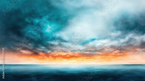 Dramatic Skies Over a Calm Ocean at Dusk