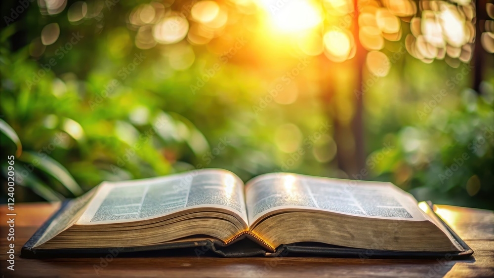 A close-up shot of an open bible with a blurred background, showcasing its intricate pages and text A close-up shot of an open bible with a blurred background, showcasing its intricate pages and text