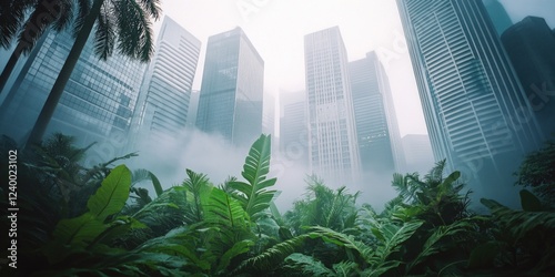 Urban jungle where skyscrapers and lush greenery coexist.