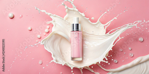 Milk splash. cosmetic product on geometric podiums. Background for presentation of cosmetic.	