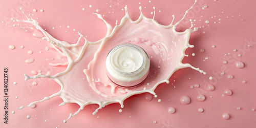 Milk splash. cosmetic product on geometric podiums. Background for presentation of cosmetic.	