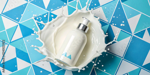 Milk splash. cosmetic product on geometric podiums. Background for presentation of cosmetic.	