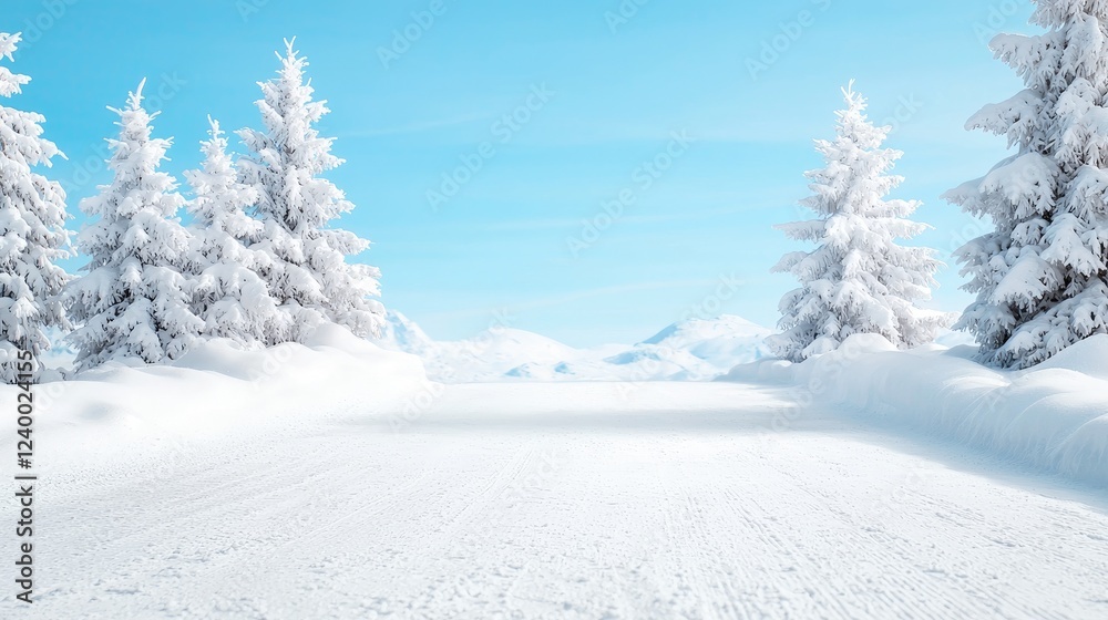 Fototapeta premium Snowy mountain road, winter landscape, scenic view, travel postcard