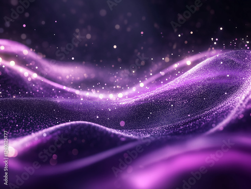 A futuristic flow of glowing purple particles. photo