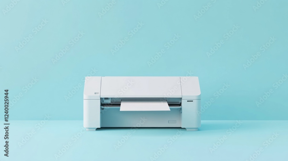 White printer printing on light blue background White printer printing on light blue background