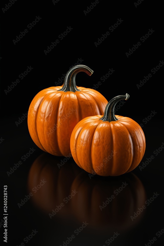 there are two small pumpkins sitting on a black surface there are two small pumpkins sitting on a black surface