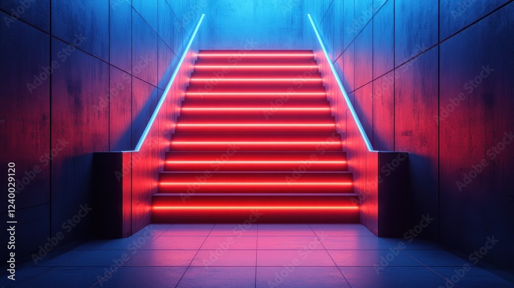 Obraz premium Neon-lit stairs, futuristic setting, background glow, game design