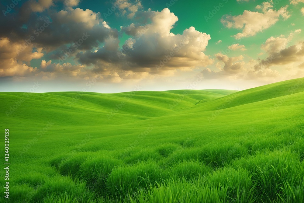 Fototapeta premium Field of green grass and sky 