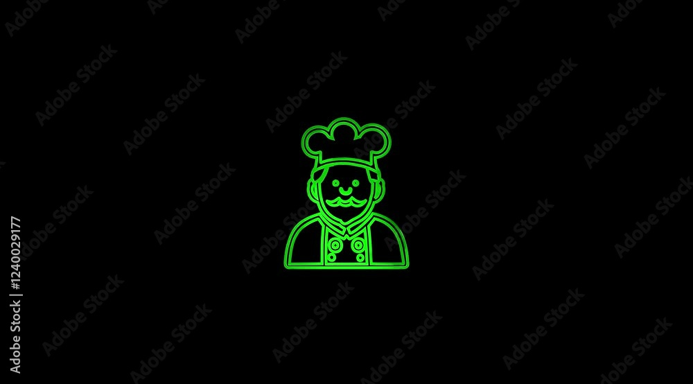 Chef icon animation on black background.Glowing neon chef icon animation. Chef icon animation on black background.Glowing neon chef icon animation.